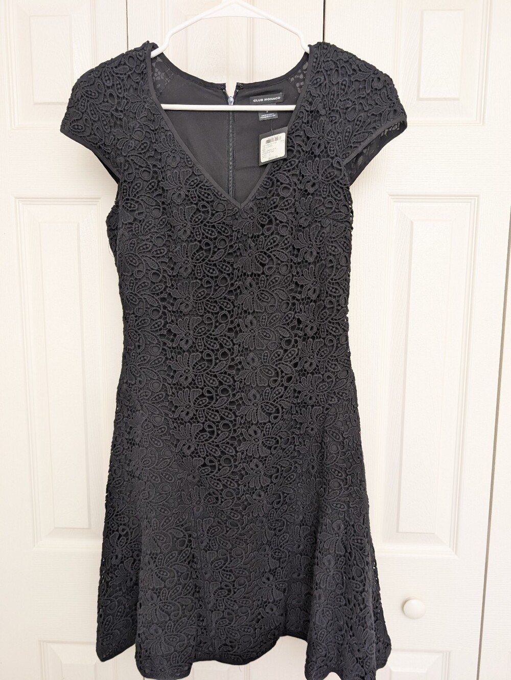 NWT Club Monaco Black Lace Cap Sleeve Fit & Flare Cocktail Dress Size 2